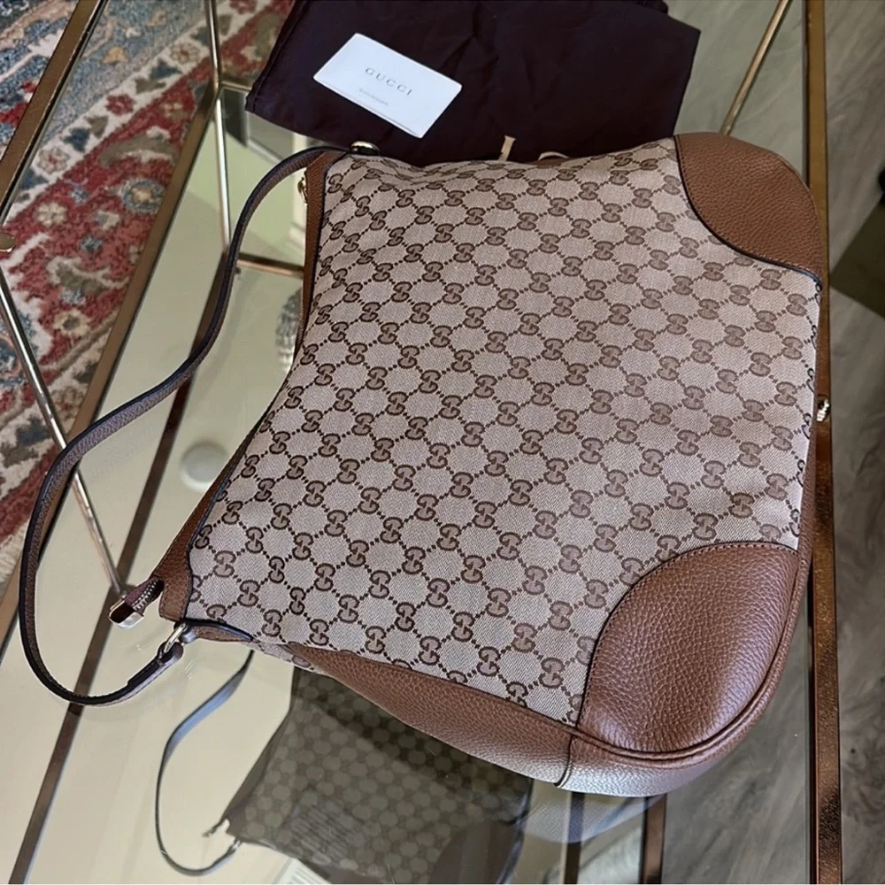 Gucci Tan and Brown Monogram Shoulder Bag
